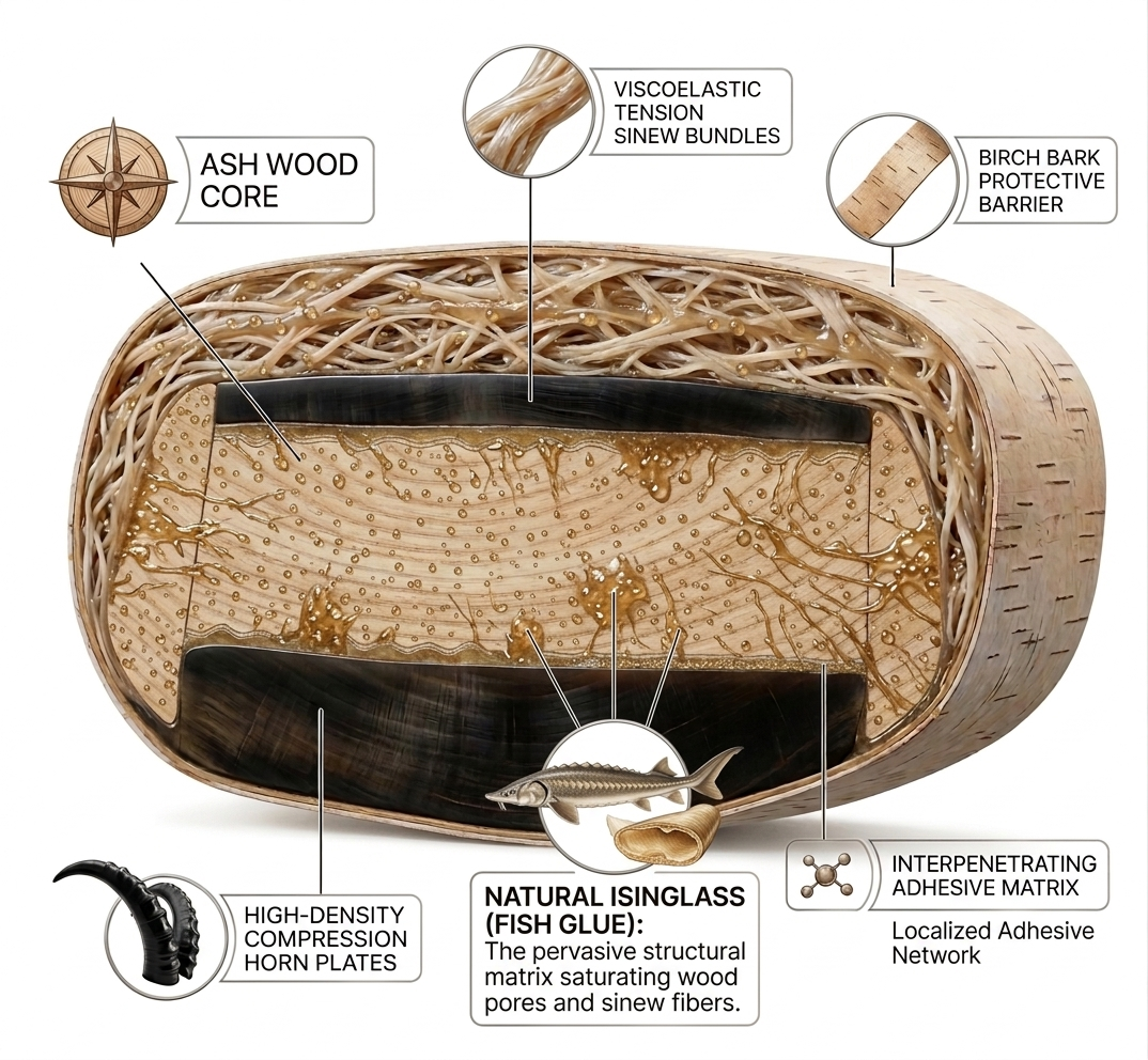 Composite horn bow layers